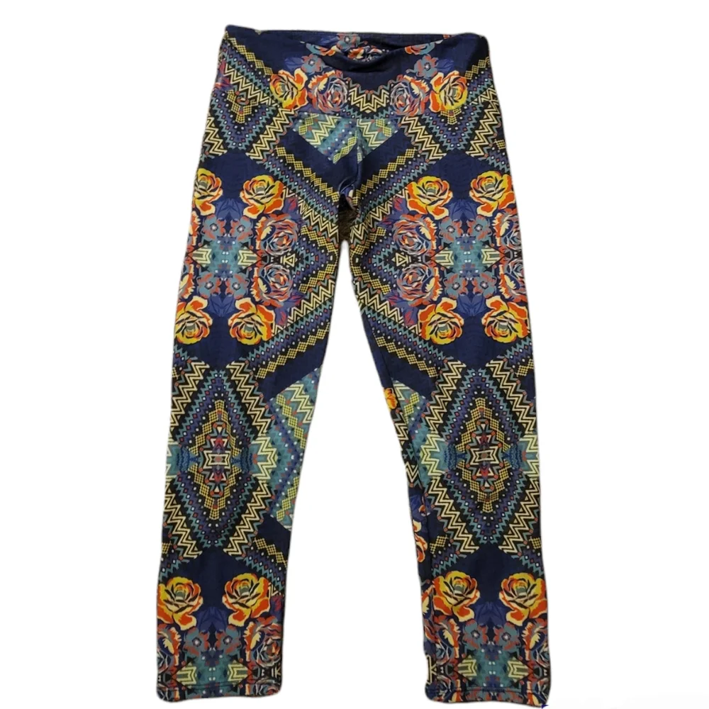 Onzie Blue Orange Multicolor Tribal Print Leggings S/M - Picture 1 of 11